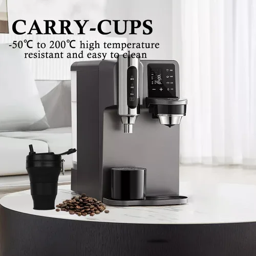 Vista 7 de Taza de Café de Silicona con Pajita y Tapa, Tazas Plegables para Viajar, 20oz, Taza de Agua Plegable Ligera para Picnic, Senderismo, Camping, Negro
