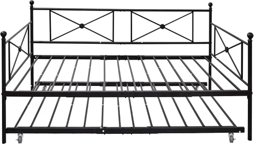 Vista 8 de Sofá cama con base de sofá cama nido con cabecero, soporte de listones de acero premium, base de colchón multifuncional, individual, negro