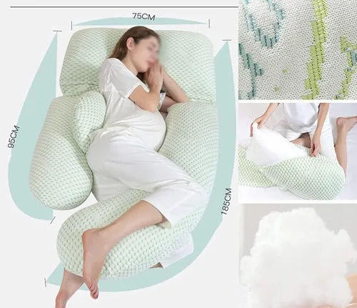 Vista 6 de Almohada de embarazo, almohada desmontable en forma de U, almohada de lactancia y maternidad para espalda, caderas, piernas y vientre para mujeres