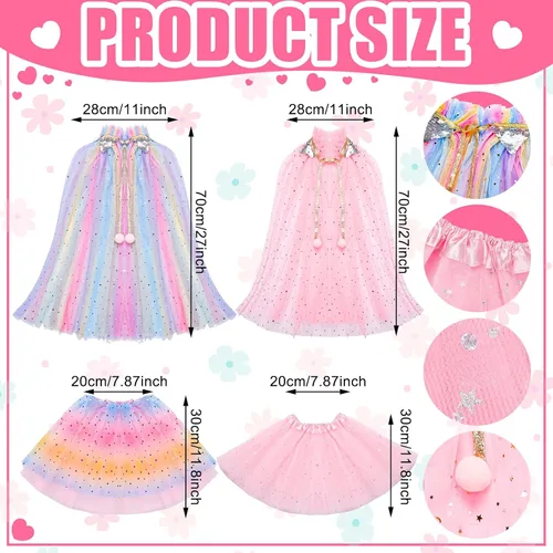 Vista 7 de Sintege Juego de 18 piezas de capa de princesa para niñas pequeñas, incluye falda de princesa, juego de simulación, cosplay, capa de princesa