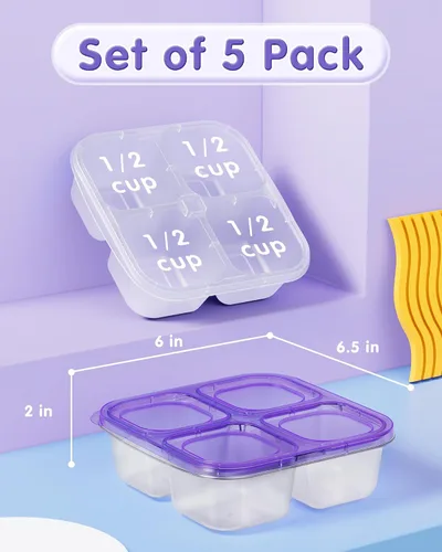 Vista 3 de Canfanni 5 recipientes Bento para aperitivos, contenedores reutilizables de almacenamiento de alimentos divididos con 4 compartimentos, contenedor