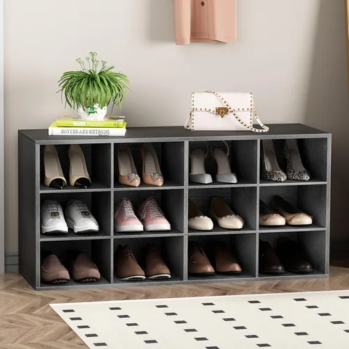 Vista 19 de Garden 4 you Banco de almacenamiento de zapatos, zapatero con 9 cubículos, organizador de zapatos de madera de 3 niveles, armario organizador