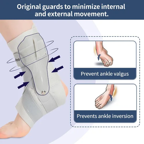 Vista 5 de Tobillera con estabilizadores laterales, soporte de tobillo ajustable para esguince de tobillo, tendón de Aquiles, fascitis plantar, recuperación