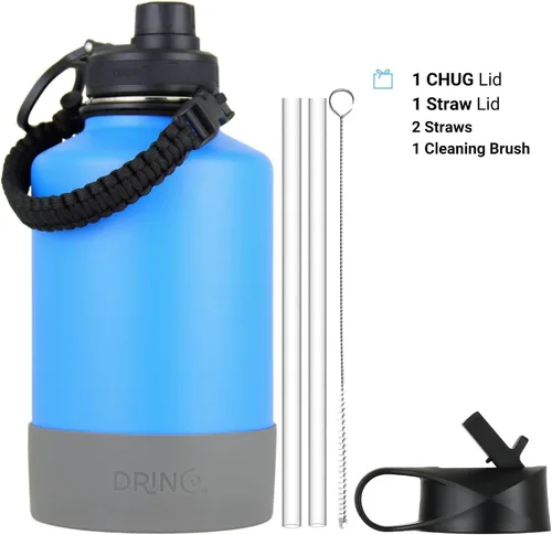 Vista 2 de DRINCO Botella de agua de acero inoxidable con tapa de boquilla aislada al vacío, botella de agua de doble pared, boca ancha
