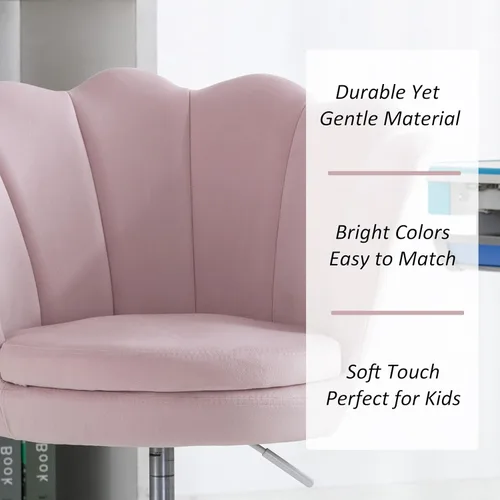 Vista 20 de Silla de escritorio de terciopelo para niños, bonita silla de computadora moderna tapizada, con brazo giratorio, silla de tocador ajustable