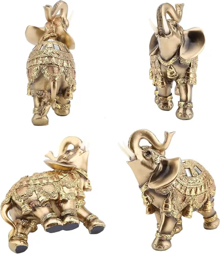 Vista 2 de Estatuas de elefante dorado, decoración del hogar de Feng Shui para sala de estar, figuras de elefantes, coleccionables, decoración de regalo