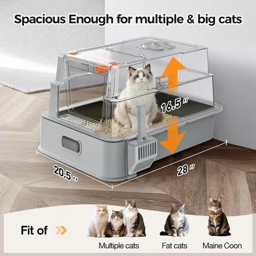 Vista 5 de XXXL Stainless Steel Litter Box with Lid,28" L x 20.5" W x 16.5" H Extra Large Cat Litter Box Enclosure for Large and Multi-Cats