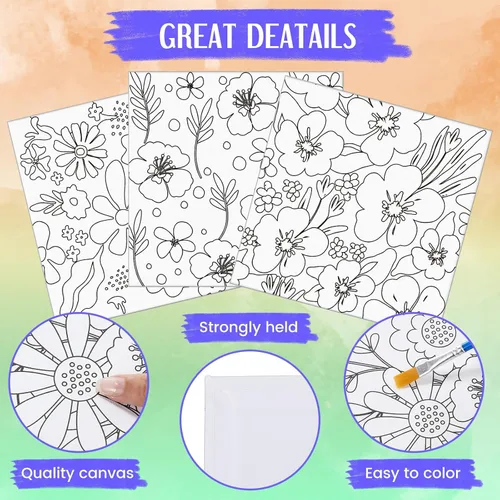 Vista 3 de Teling Kit de 12 lienzos estirados predibujados para adultos, pintura preimpresa, contorno de lienzo para bricolaje, recuerdos de fiesta, 6 x 6 x
