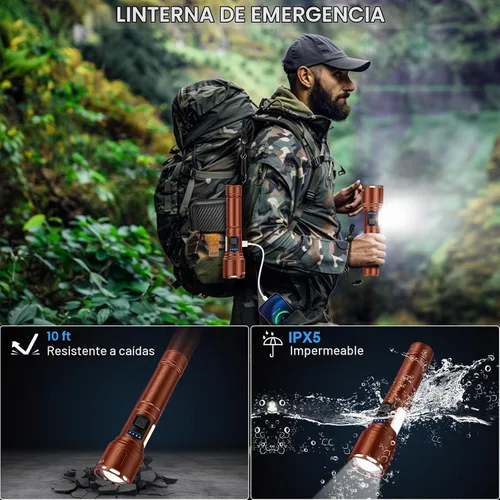 Vista 4 de Linternas magnéticas recargables de alto lúmen, linterna LED superbrillante y potente de 8 modos con luz de trabajo COB, linterna impermeable