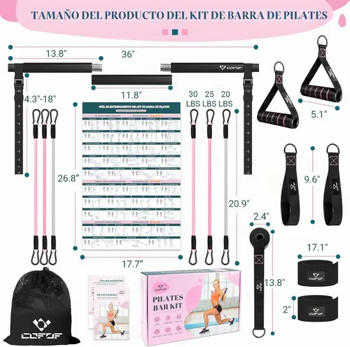 Vista 5 de Kit de barra de pilates con bandas de resistencia, barra multifuncional de yoga y pilates con hebilla de ajuste de metal resistente, kit de barra