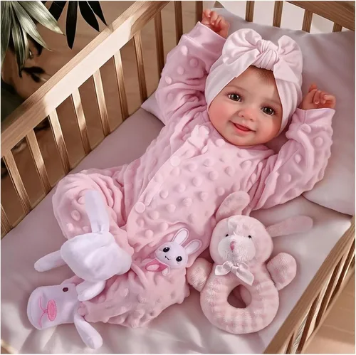 Vista 10 de BABESIDE Muñecas de bebé Reborn Sunny - Muñeca de bebé realista de vinilo suave de 17 pulgadas con pose sonriente, muñecas de bebé de la vida real