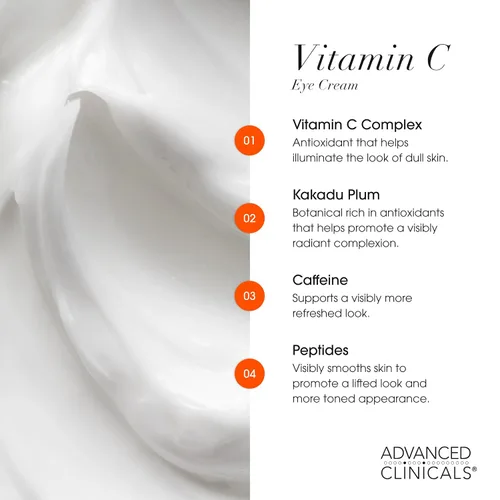 Vista 4 de Advanced Clinicals Bálsamo para Ojos con Vitamina C + Cafeína Crema Hidratante Facial Crema para Debajo de los Ojos para Mejorar la Apariencia