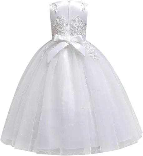 Vista 3 de Vestido de fiesta de boda con encaje de tul para niñas, para comunión, formal, cumpleaños, princesa, concurso, baile de graduación