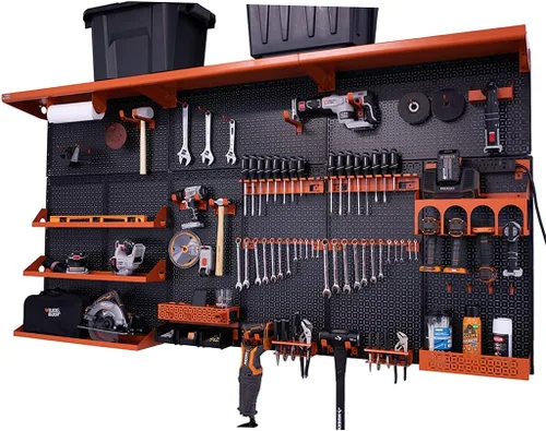 Vista 21 de OmniWall Weekend Warrior XL - Sistema de organización de pared de metal (negro/azul)
