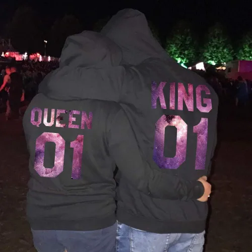 Vista 4 de Rey Reina Pareja Sudaderas Con Capucha Pareja Suéteres Suéteres Su Y Su Sudadera Con Capucha