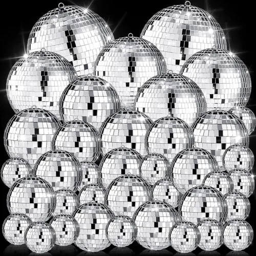 Vista 8 de 65 Piezas Bolas de Discoteca de Navidad Decoración Bolas de Discoteca Espejo Ornamento para Árbol de Navidad Tamaño Variado Bolas Plateadas