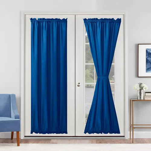 Vista 22 de Cortinas para puerta francesa, color aguamarina, 24 pulgadas de ancho x 40 pulgadas de largo, 1 panel Bolsillo para barra, semitransparente