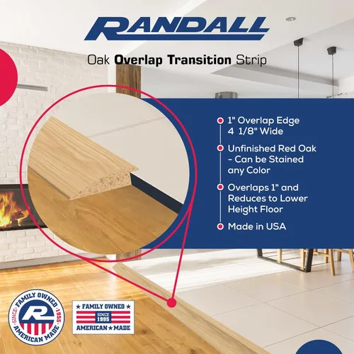 Vista 3 de Randall Oak - Transición de suelo con borde superpuesto de 1 pulgada, 4 1/8 pulgadas de ancho (3 pies de largo)