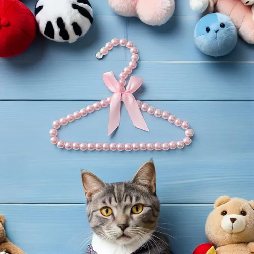 Vista 5 de 5 piezas de perlas rosadas pequeñas perchas de ropa con perlas de imitación con lazo de cinta para mascotas, perros, gatos, ropa de bebé