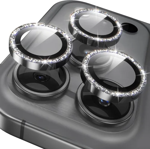 Vista 7 de YWXTW Diseñado para iPhone 14 Pro/iPhone 14 Pro Max Protector de Lente de Cámara Brillante, [Nuevo Diseño con Purpurina] Vidrio Templado de Metal