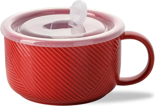 Vista 8 de Tazón de sopa de gran tamaño con asa: taza de sopa de cerámica de 38 onzas con tapa, apto para microondas, contenedor de almacenamiento de alimentos