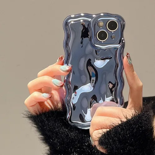 Vista 7 de FABSPARK Funda para iPhone 11, Patrón de Burbujas de Meteorito 3D Electrochapado Galvanizado con Brillos Marco Ondulado Rizado Funda Brillante, TPU
