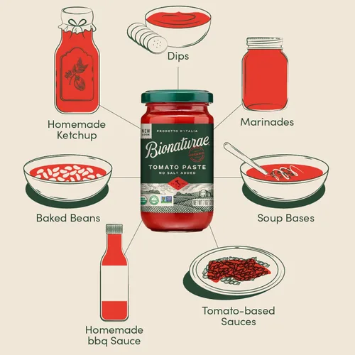 Vista 3 de Bionaturae Pasta de tomate orgánica, pasta de tomate sin sal, pasta de tomate en un frasco, apta para cetogénicos, sin OMG, orgánica certificada por
