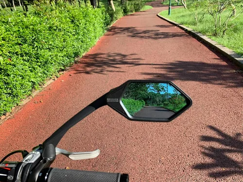 Vista 5 de Nueva lente de cristal resistente a los arañazos, espejo de bicicleta para manillar, espejo retrovisor seguro giratorio, espejo de bicicleta, ME-007