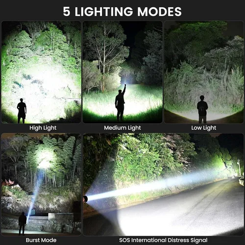 Vista 6 de Linternas recargables de alto lúmenes, 99,000 lúmenes, linternas LED superbrillantes con 5 modos e impermeable, potente linterna de mano