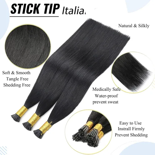 Vista 3 de Extensiones de cabello humano con punta I Tip de 14 pulgadas, extensiones invisibles iTip de 50 hebras/1.76 oz, extensiones de microenlace