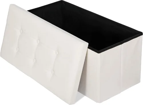 Vista 13 de LEMY - Banco de almacenamiento otomano plegable de 43 pulgadas, taburete reposapiés con divisor de madera y gran espacio de almacenamiento, banco