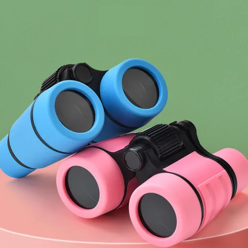 Vista 4 de Prismáticos 4 x 30 con mango antideslizante, a prueba de golpes, para aprendizaje, caza, senderismo, color rosa Rosado