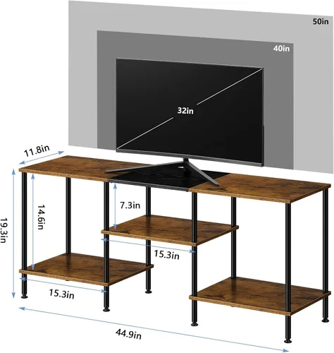 Vista 5 de OYEAL Soporte de TV para TV de 50 pulgadas, soporte de TV rústico para dormitorio con estantes de almacenamiento, centro de entretenimiento pequeño