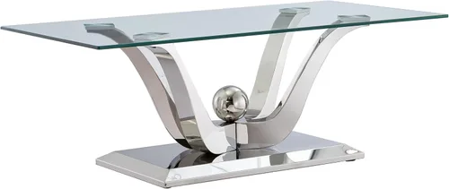 Vista 10 de Mesa de centro de cristal de lujo, mesa de centro de sofá de 47 pulgadas con marco de acero inoxidable dorado y parte superior de vidrio negro, mesa