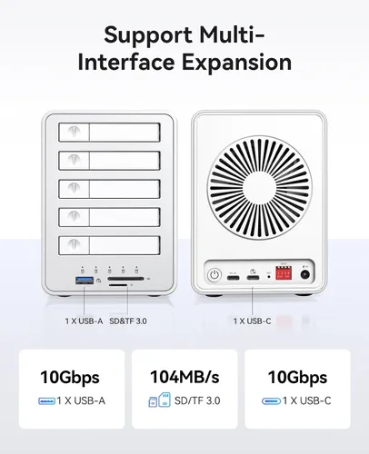 Vista 7 de ORICO Estación de acoplamiento USB-C All-Flash de 2.5 pulgadas con velocidad de transferencia de datos de 5 Gbps, compatible con SSD de 2.5