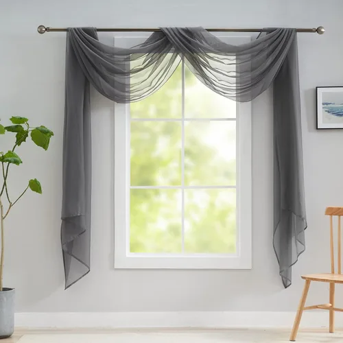 Vista 12 de Luvyohmee Cenefas de bufanda negras para ventanas, cenefa transparente de 144 pulgadas, cenefas transparentes para ventanas, tela para drapear