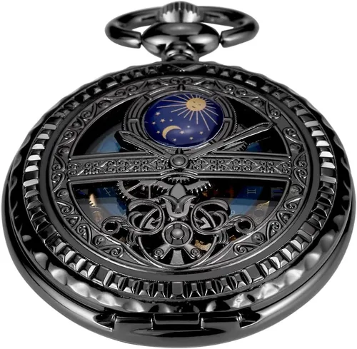 Vista 16 de Reloj de bolsillo mecánico para hombre, esfera de número romano, diseño de fase lunar MW104