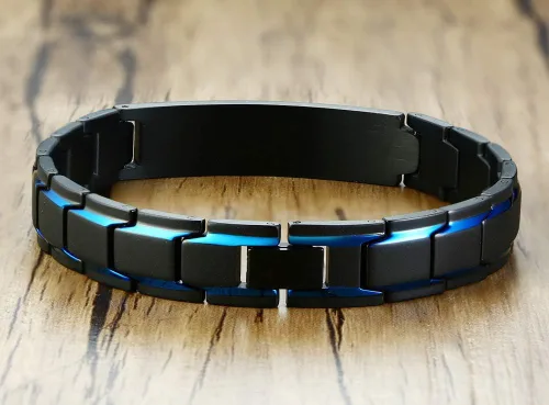 Vista 4 de VNOX Pulsera de eslabones de acero inoxidable personalizada para hombre, elegante pulsera de cadena de eslabones cuadrados de dos tonos