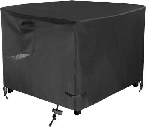 Vista 8 de Funda rectangular de 44 x 28 pulgadas para mesas de hoguera de gas al aire libre de 40 a 44 pulgadas, cubierta de mesa de hoguera para patio