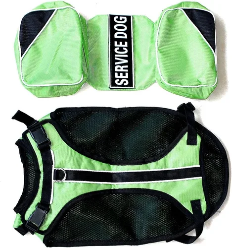 Vista 4 de Mochila de servicio para perro, chaleco de arnés extraíble con parches de etiquetas (verde, S)