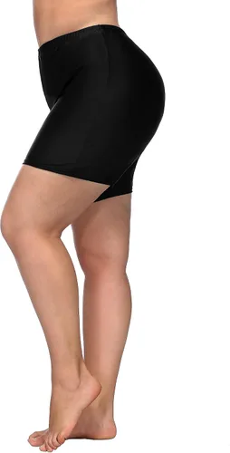 Vista 2 de ATTRACO Pantalones cortos de natación de cintura alta para mujer con bolsillos, tallas grandes, pantalones cortos largos