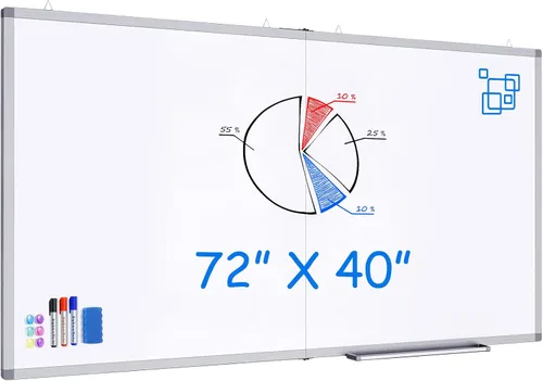 Vista 10 de Pizarra blanca magnética de borrado en seco para pared, 48 x 46 pulgadas (4 pies x 3 pies), pizarra blanca portátil plegable con una bandeja larga
