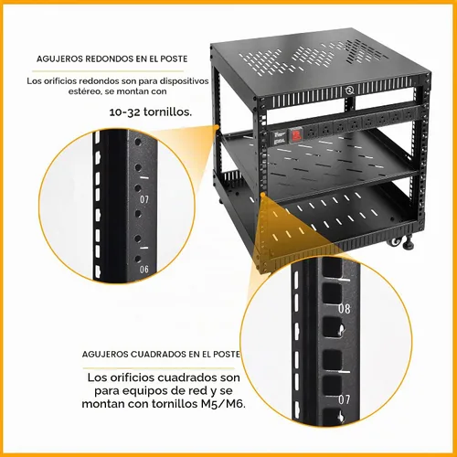 Vista 3 de RIVECO Rack de red 9U con cubierta superior reforzada, estante de piso de 4 postes sobre ruedas para equipo de 19 pulgadas y equipo estéreo, incluye