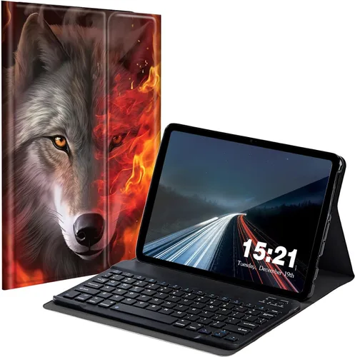 Vista 14 de Funda de teclado para Samsung Galaxy Tab S6 Lite 2022/2020, Galaxy Tab S6 Lite SM-P610/P613/P615/P619 con teclado Bluetooth inalámbrico desmontable