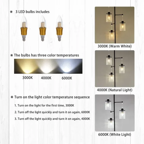 Vista 3 de beaysyty Art Decor Crystal Black Lámpara de pie de 3 luces contemporánea pantalla de cristal para sala de estar, dormitorio, oficina Negro