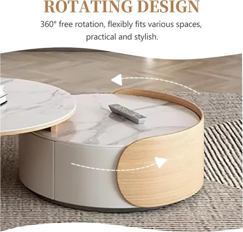 Vista 5 de Moderna mesa de centro redonda anidable con parte superior de mármol, mesa circular de 31.5 pulgadas con almacenamiento, mesa de té central