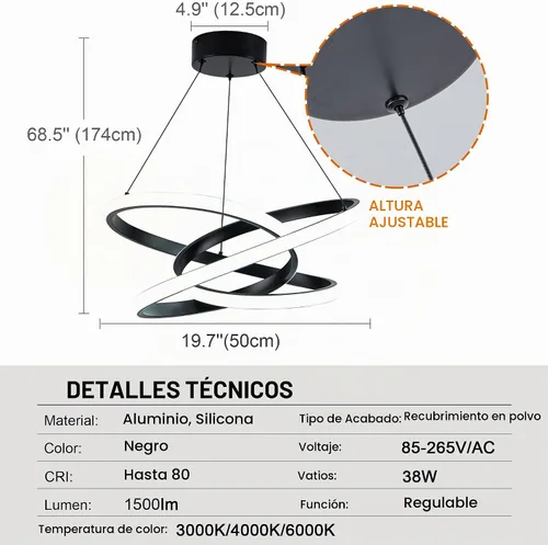 Vista 6 de MAYNA - Lámpara de araña de anillo moderna, lámpara colgante LED regulable