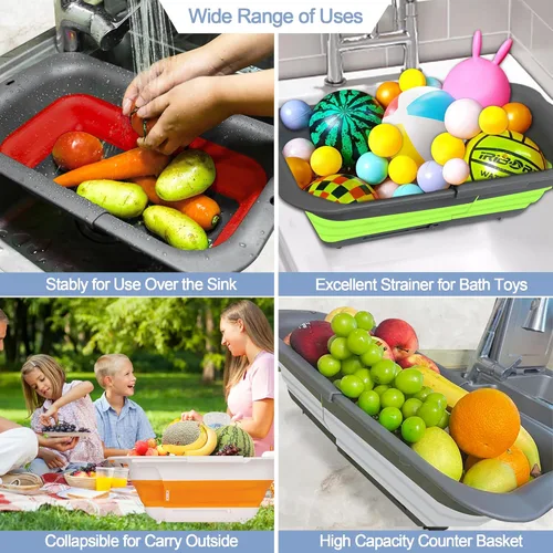 Vista 3 de ROTTOGOON Colador plegable de 7 cuartos, colador expandible sobre el fregadero, colador ajustable de silicona para fregadero de cocina, cesta grande