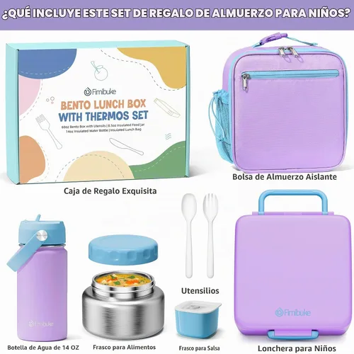 Vista 2 de Fimibuke Lonchera Bento para niños con termo, bolsa de almuerzo, botella