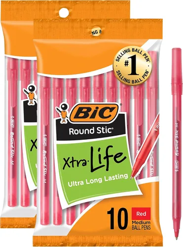 Vista 7 de BIC Round Stic Xtra Life - Bolígrafos negros de punta media (1.0mm), paquete de 10 bolígrafos de granel, barril redondo y flexible para escribir